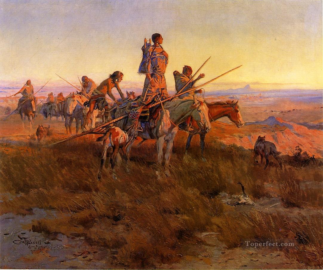 In the Wake of the Buffalo Hunters Indians western American Charles Marion Russell Oil Paintings